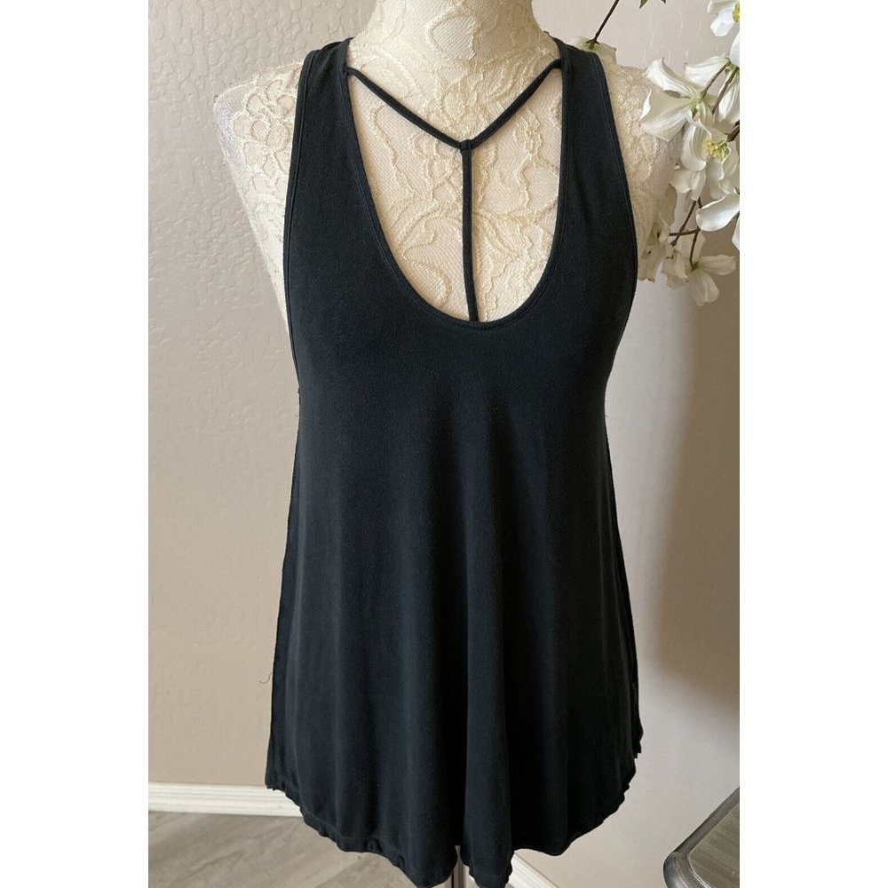 Free People Womens Amelia Y-Strap Sleeveless Top, Black XS Flowy Boho Racerback